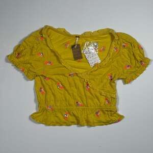 NWT Free People Full Bloom Embroidered Crop Top in Sun Drop Yellow